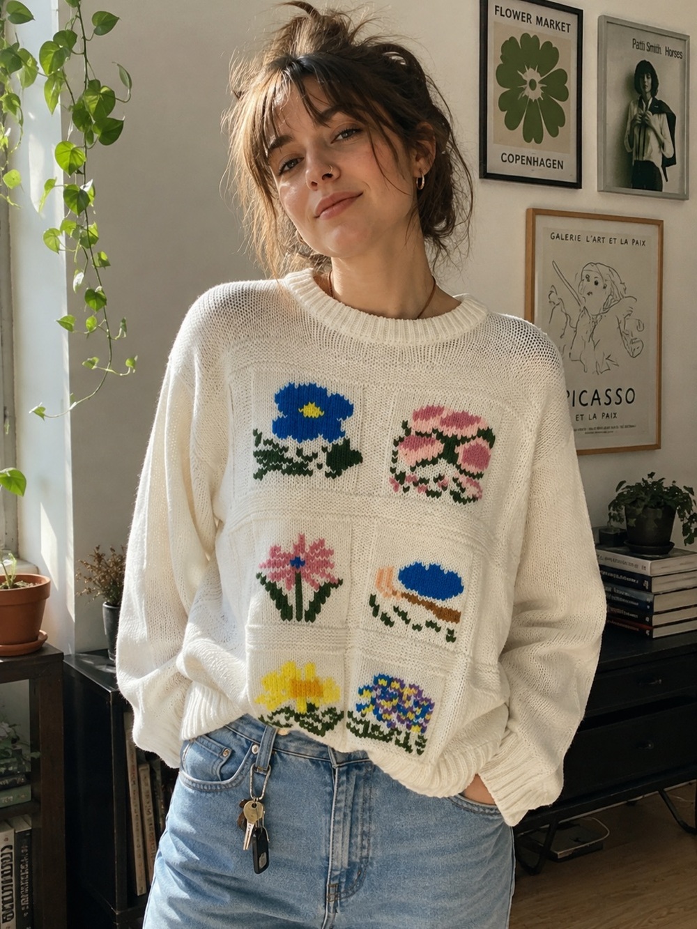 Vintage Design Zone Two Floral Knit Sweater Size Large